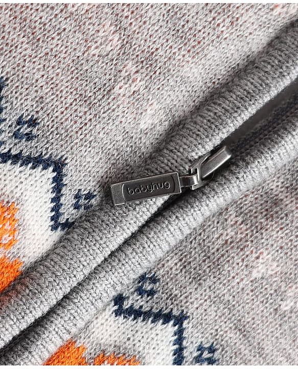 Babyhug Knit Full Sleeves Front Open Sweater with Cable Knit Design - Orange