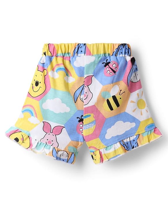 Babyhug Disney 100% Cotton Knit Knee Length Shorts With Winnie The Pooh Graphic & Bow Applique - Multicolor