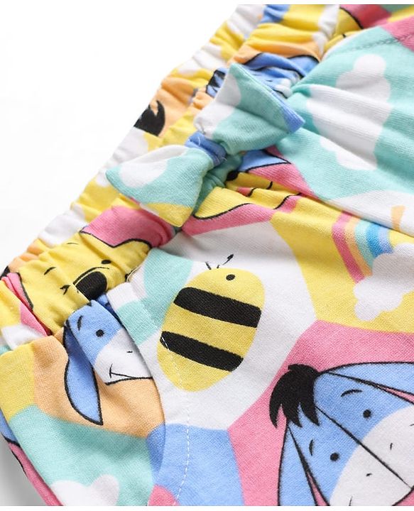 Babyhug Disney 100% Cotton Knit Knee Length Shorts With Winnie The Pooh Graphic & Bow Applique - Multicolor