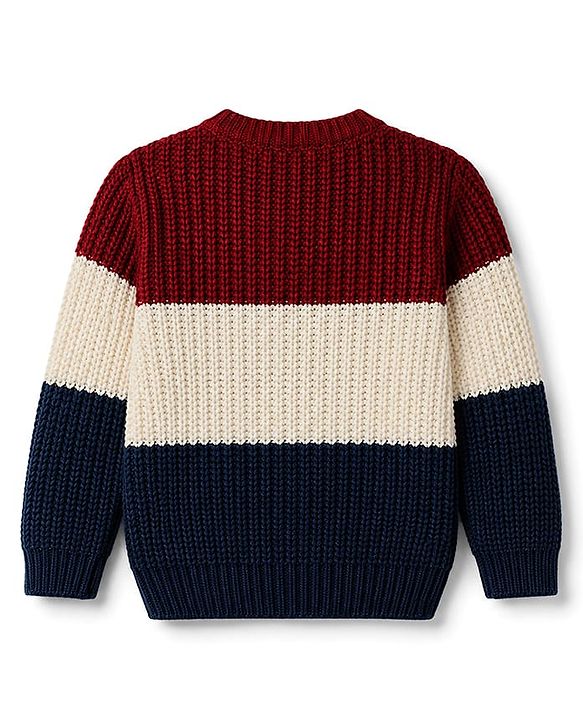 Babyhug Knit Full Sleeves Colour Block Pullover - Maroon Navy & White