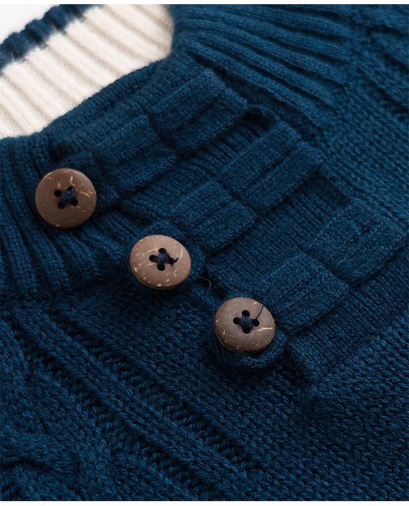 Babyhug Knit Full Sleeves Pullover Sweater With Cable Knit Design - Navy Blue