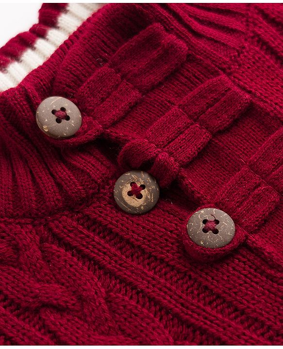 Babyhug Knit Full Sleeves Sweater With Cable Knit Design - Maroon