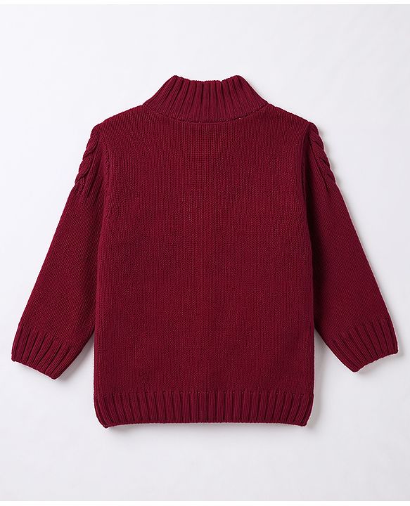 Babyhug Knit Full Sleeves Sweater With Cable Knit Design - Maroon