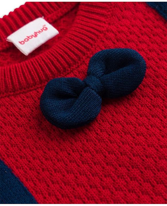 Babyhug Knit Full Sleeves Pullover with Bow Applique-  Red