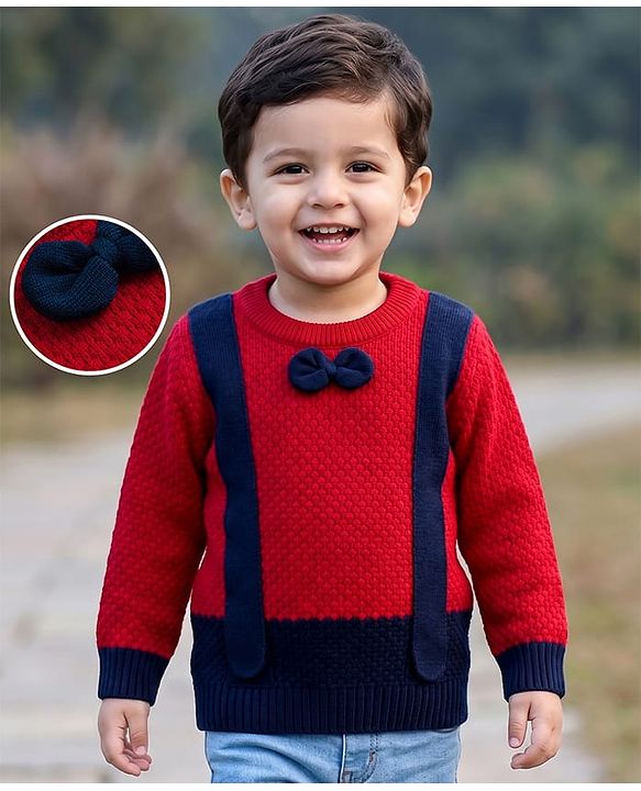 Babyhug Knit Full Sleeves Pullover with Bow Applique-  Red
