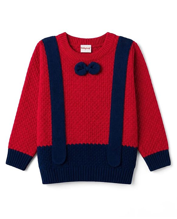 Babyhug Knit Full Sleeves Pullover with Bow Applique-  Red