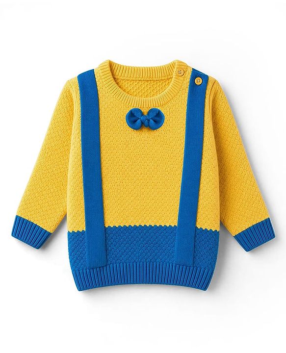 Babyhug Knit Full Sleeves Pullover with Bow - Yellow