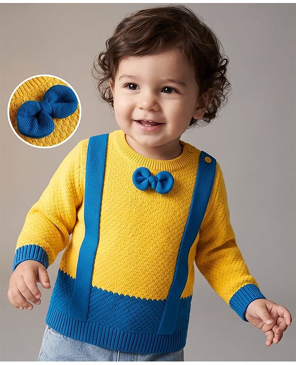 Babyhug Knit Full Sleeves Pullover with Bow - Yellow