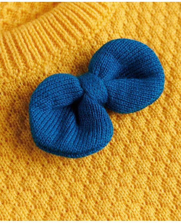 Babyhug Knit Full Sleeves Pullover with Bow - Yellow