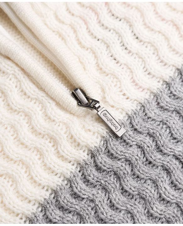 Babyhug Knit Full Sleeves Solid Colour Block High Neck Pullover- White