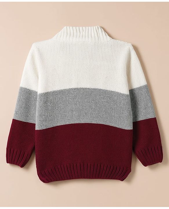 Babyhug Knit Full Sleeves Solid Colour Block High Neck Pullover- White