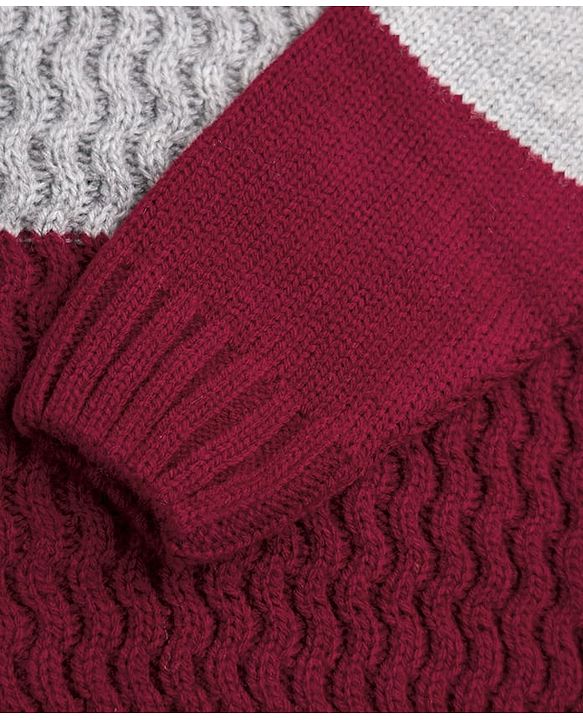 Babyhug Knit Full Sleeves Solid Colour Block High Neck Pullover- White