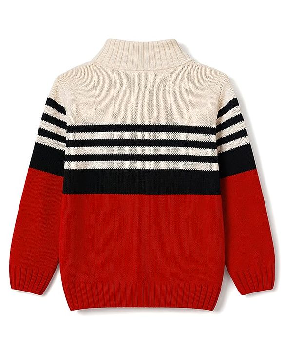 Babyhug Knit Full Sleeves Pullover with Colour Block Stripe Design - Red