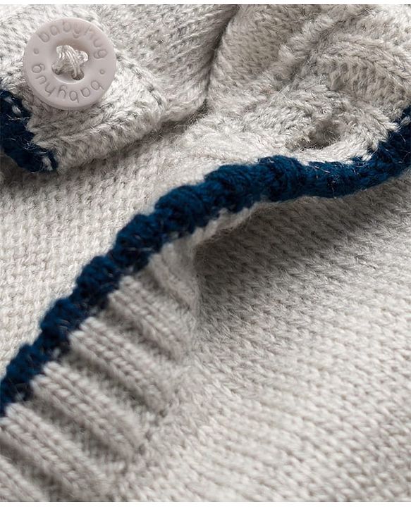 Babyhug Knit Full Sleeves Number Embroidered Sweater Set - Grey & Navy Blue
