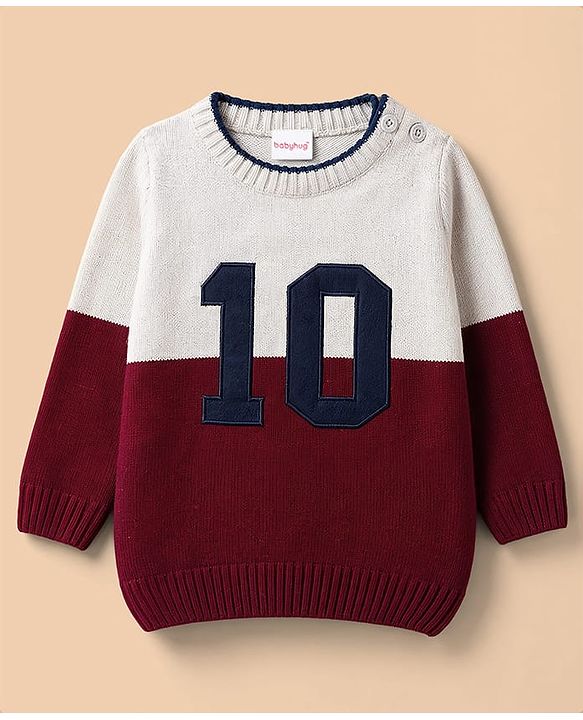 Babyhug Knit Full Sleeves Number Embroidered Sweater Set - Grey & Navy Blue