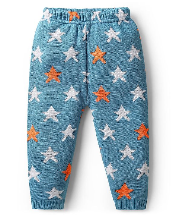 Babyhug Knit Full Sleeves Front Open Sweater Set with Star Design - Blue