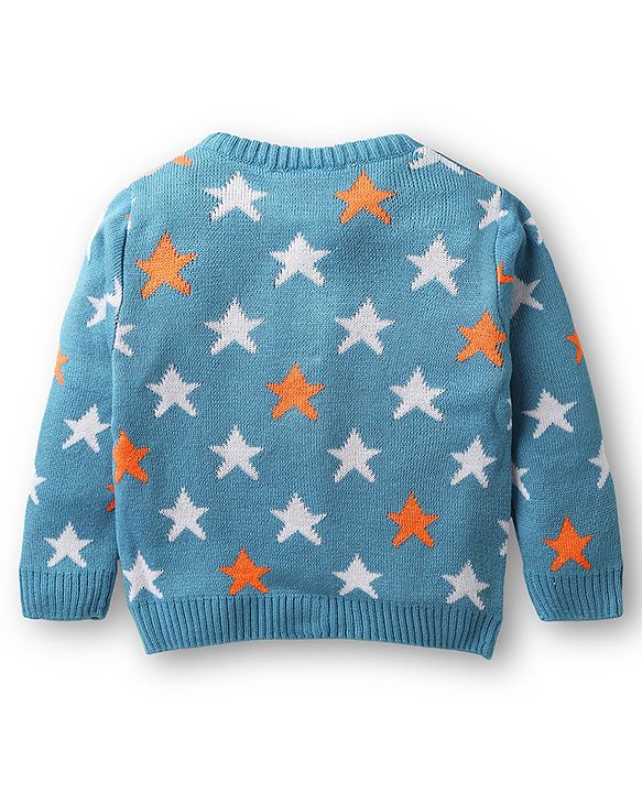 Babyhug Knit Full Sleeves Front Open Sweater Set with Star Design - Blue