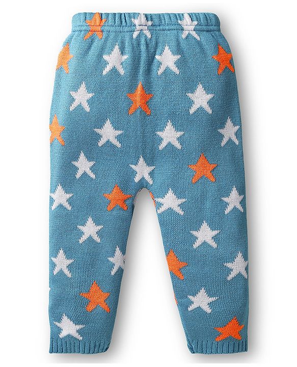 Babyhug Knit Full Sleeves Front Open Sweater Set with Star Design - Blue