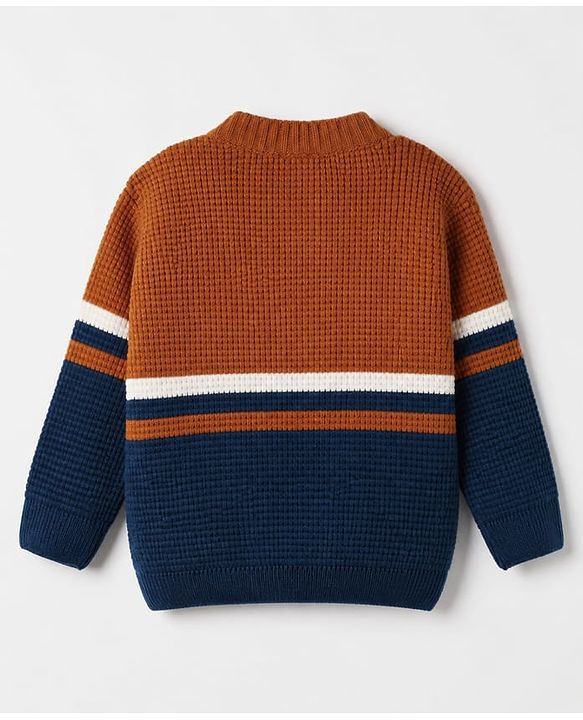 Babyhug Knit Full Sleeves Sweater Set with Color Block Design - Navy Blue