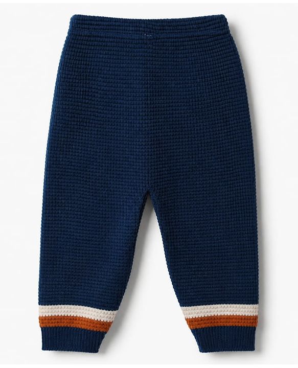 Babyhug Knit Full Sleeves Sweater Set with Color Block Design - Navy Blue