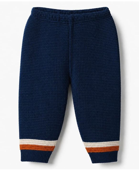 Babyhug Knit Full Sleeves Sweater Set with Color Block Design - Navy Blue