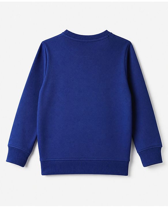 Pine Kids Cotton Mix Knit Sweatshirt with Full Sleeves and The Five Boroughs Of New York City Text Print - Navy Blue