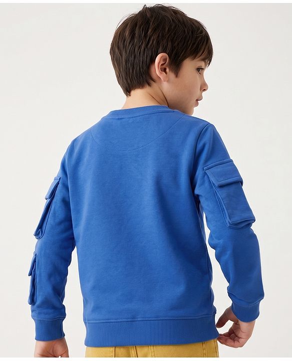 Pine Kids Cotton Mix Knit Full Sleeves Sweatshirts With Space Text Print - Navy Blue