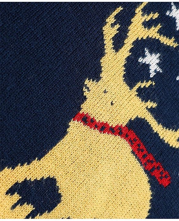 Babyhug Knit Full Sleeves Sweater Set With Stars & Reindeer Design - Navy Blue