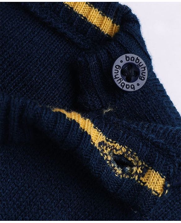 Babyhug Knit Full Sleeves Sweater Set With Stars & Reindeer Design - Navy Blue