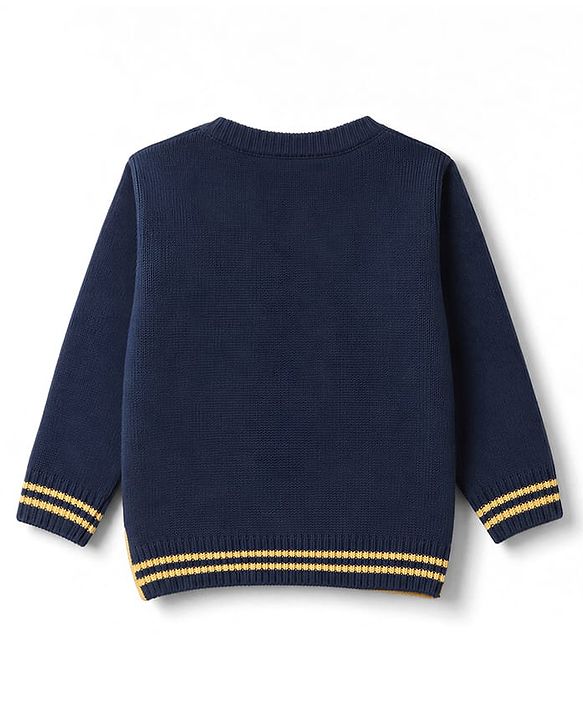 Babyhug Knit Full Sleeves Sweater Set With Stars & Reindeer Design - Navy Blue