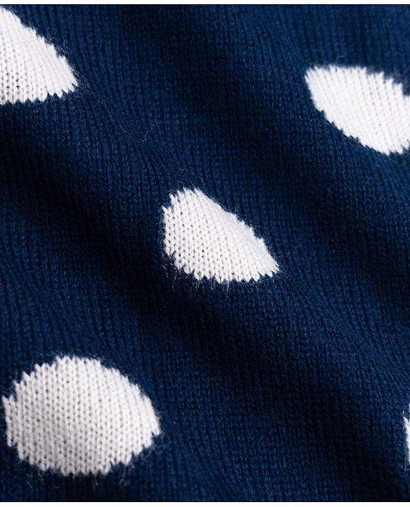 Babyhug  Knit Full Sleeves Stripe Woollen Dress With Polka Dot Design - Navy Blue