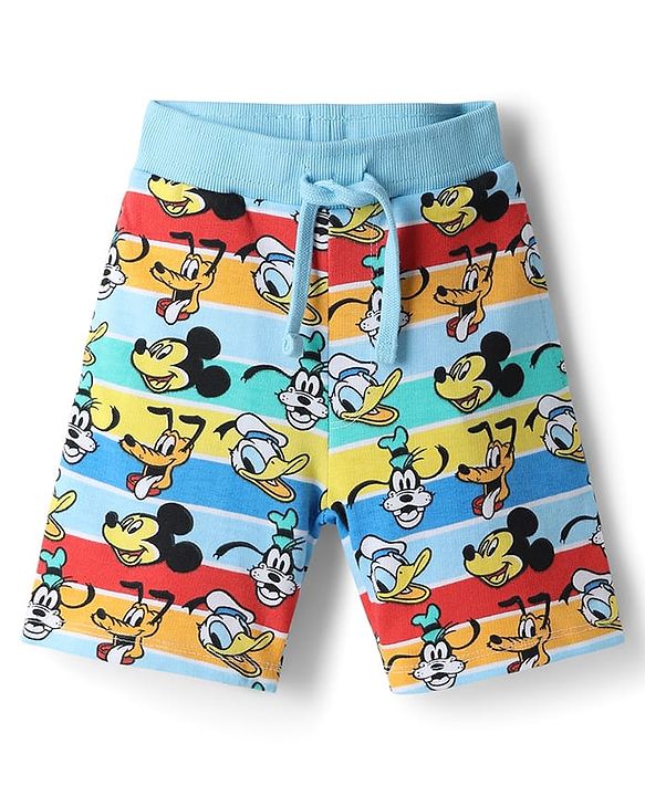 Babyhug Disney 100% Cotton Knit Knee Length Shorts With Micky Mouse Graphics Pack Of 2 - Multicolor