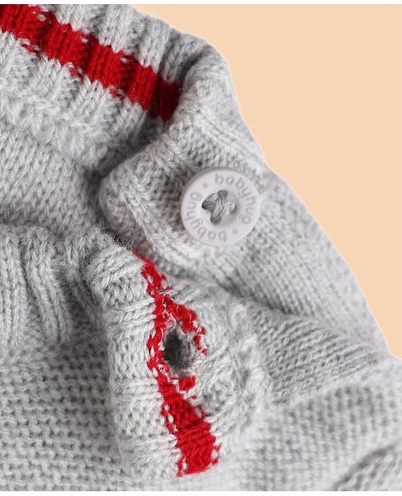 Babyhug Knit Full Sleeves Sweater Set with Firefighter Bear Design - Grey Red