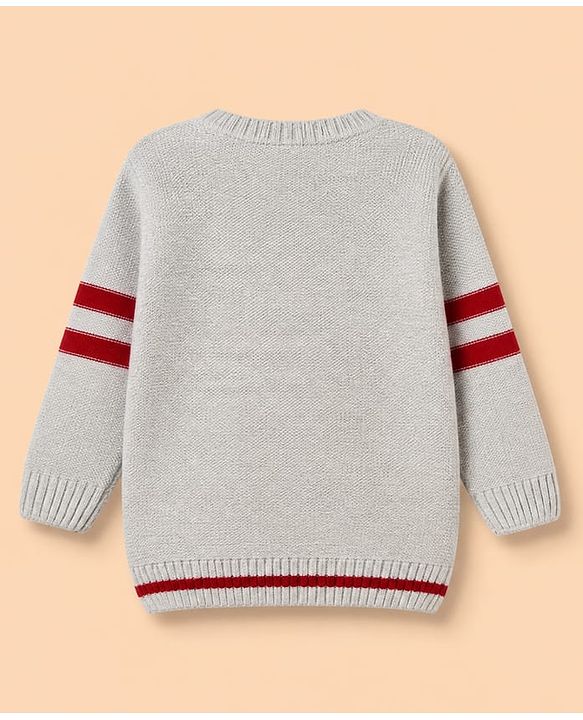 Babyhug Knit Full Sleeves Sweater Set with Firefighter Bear Design - Grey Red
