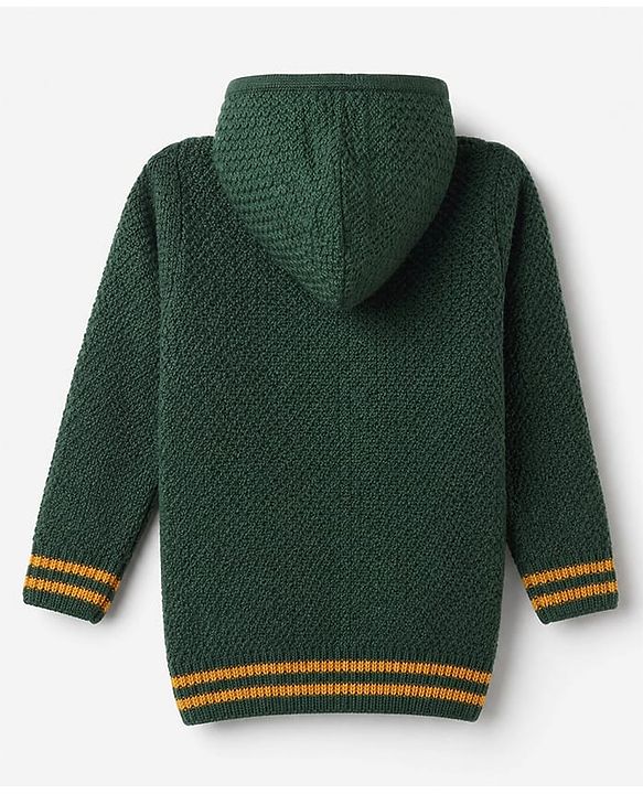 Babyhug Knit Full Sleeves Front open Hooded Sweater with Soccer Patch - Green
