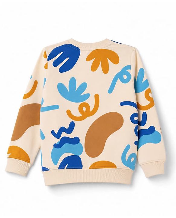 Pine Kids Knit Full Sleeves Sweatshirt with Text Print - Off White