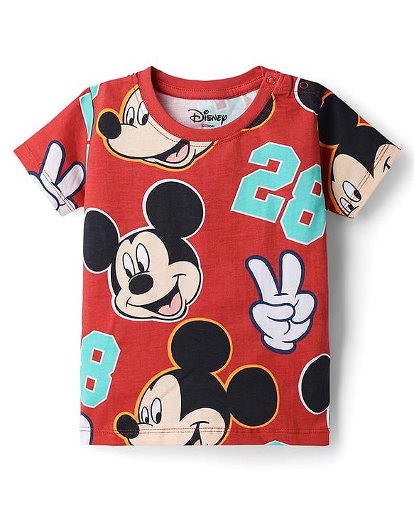 Babyhug Disney Cotton Knit T-Shirts Half Sleeve with Mickey Mouse Graphics Multi Color 3-6 Months Pack of 3