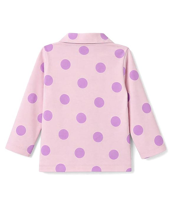 Babyhug 100% Cotton Knit Full Sleeves Polka Dots Printed Co-Ords Shirt & Pyjama Night Suit - Pink