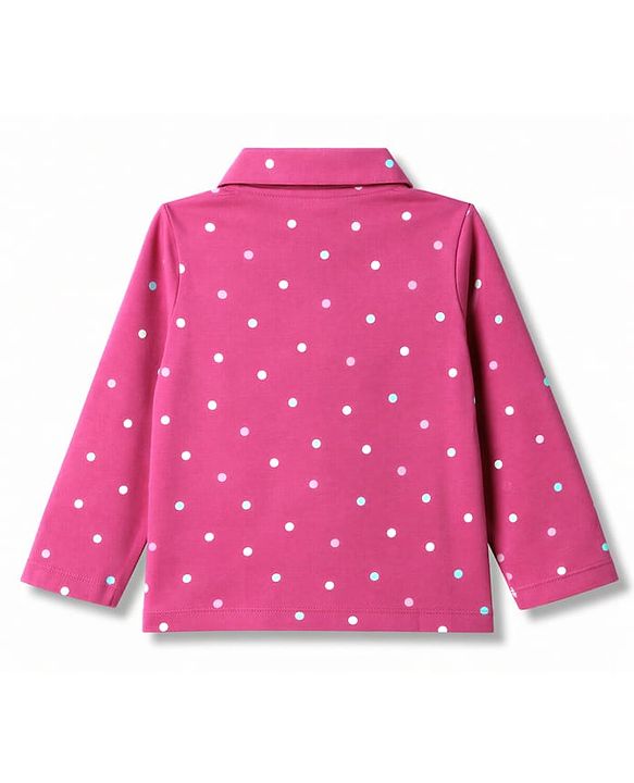 Babyhug 100% Cotton Knit Full Sleeves Shirt & Pyjama Co-Ord Night Suit With Polka Dots Print - Dark Pink