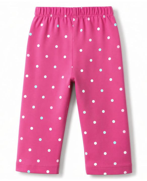 Babyhug 100% Cotton Knit Full Sleeves Shirt & Pyjama Co-Ord Night Suit With Polka Dots Print - Dark Pink