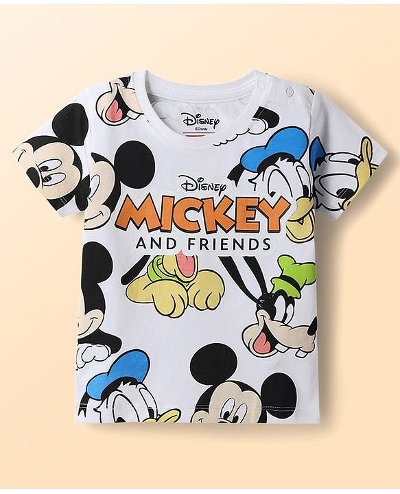 Babyhug Disney Cotton Knit T-Shirts with Mickey Mouse and Friends Graphics Half Sleeves Round Neck Multi Color 3-6 Months Pack of 3