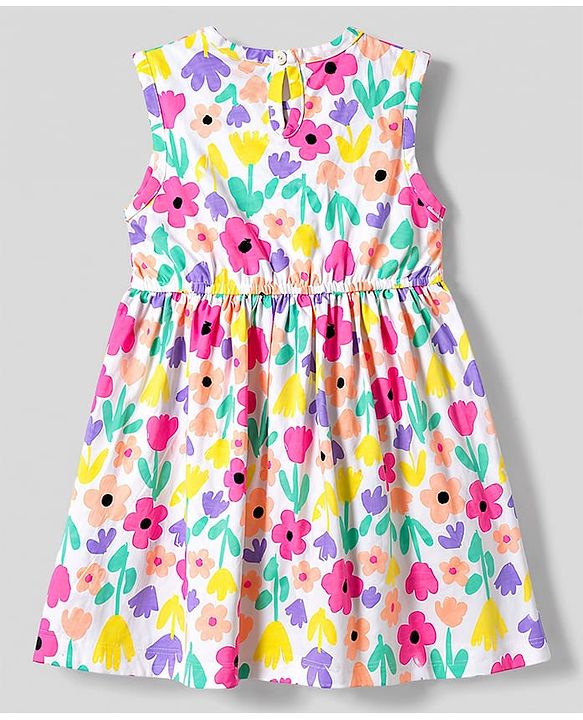 Babyhug 100% Cotton Woven One Piece Dress Floral Print White 3-6 Months