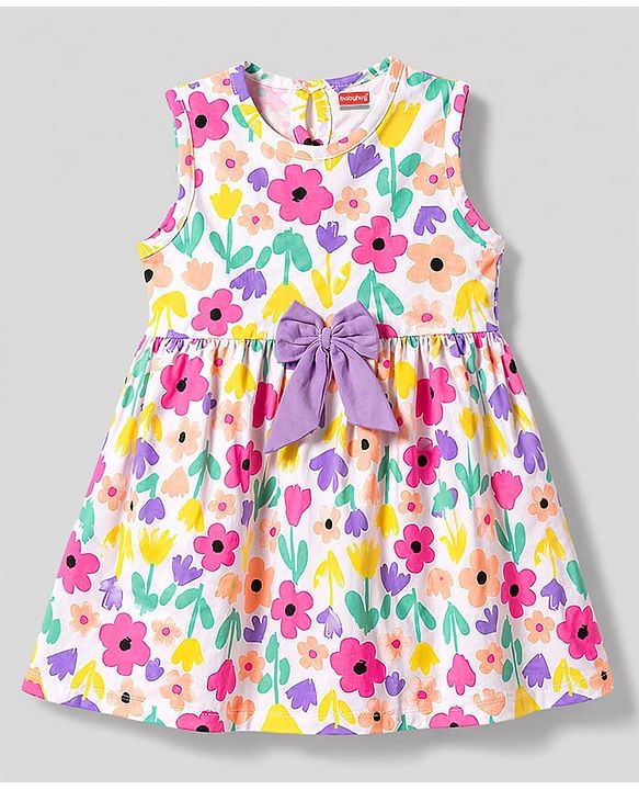Babyhug 100% Cotton Woven One Piece Dress Floral Print White 3-6 Months
