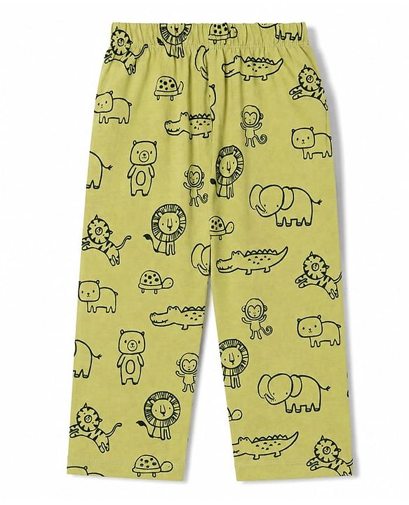 Babyhug 100% Cotton Knit Full Sleeves Animals Printed Co-Ords Shirt & Pajama Night Suit - Green