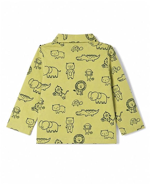 Babyhug 100% Cotton Knit Full Sleeves Animals Printed Co-Ords Shirt & Pajama Night Suit - Green