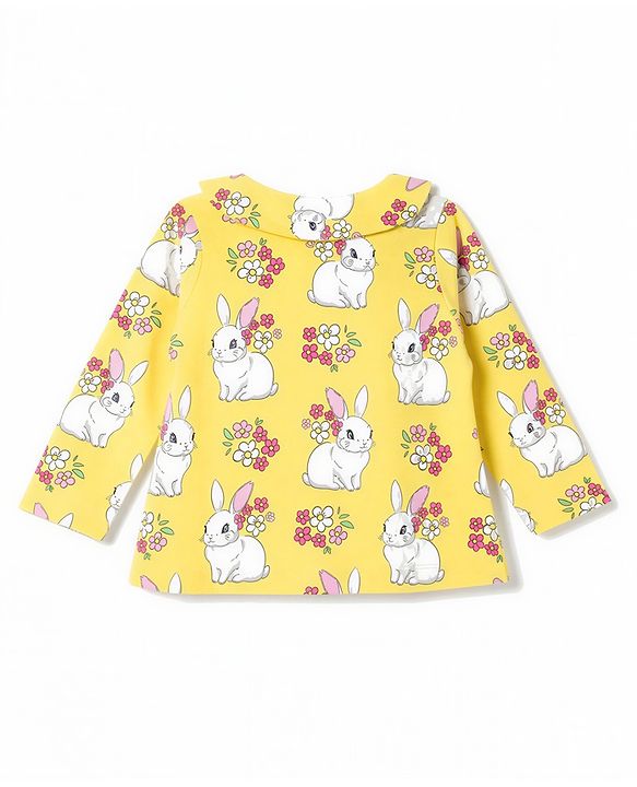 Babyhug 100% Cotton Knit Full Sleeves Bunny & Floral Printed Co-Ords Top & Pyjama Night Suit - Yellow