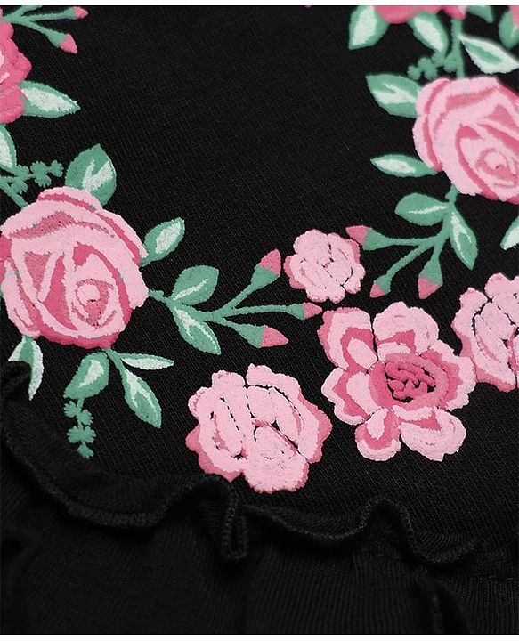 Pine Kids Cotton Knit Sweatshirt with Full Sleeves and Floral Embroidery in Black for 4-5 Years