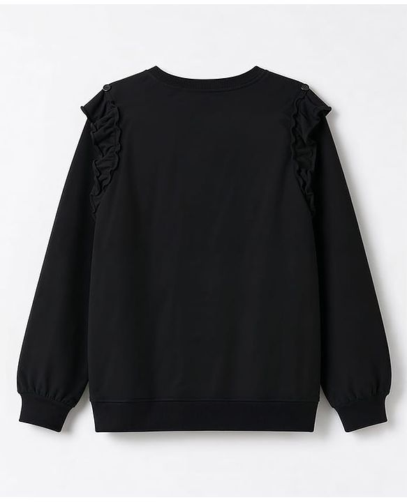 Pine Kids Cotton Knit Sweatshirt with Full Sleeves and Floral Embroidery in Black for 4-5 Years