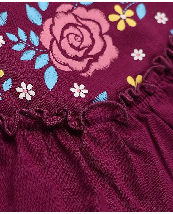 Pine Kids Cotton Knit Sweatshirt with Full Sleeves and Floral Print in Wine
