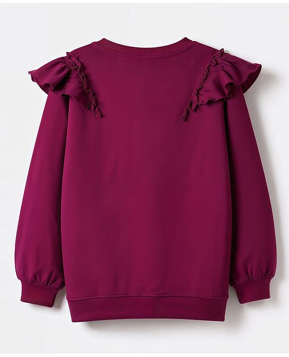 Pine Kids Cotton Knit Sweatshirt with Full Sleeves and Floral Print in Wine